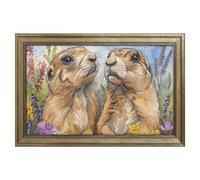Modern Framed Canvas Wall Art - Classic European Style, Vintage Artwork Prints Ready to Hang Wall Decor, Two Prairie Dogs Art Print for Living Room Hallway Decor, 24x16inch(60x40cm)