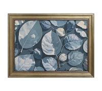Modern Framed Canvas Wall Art - Classic European Style, Vintage Artwork Prints Ready to Hang Wall Decor, Blue Gray Leaf Branch Art Print for Living Room Hallway Decor, 16x12inch(40x30cm)