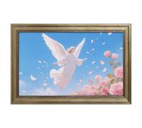 Modern Framed Canvas Wall Art - Classic European Style, Vintage Artwork Prints Ready to Hang Wall Decor, Angel And Roses Art Print for Living Room Hallway Decor, 18x12inch(45x30cm)