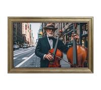 Modern Framed Canvas Wall Art - Classic European Style, Vintage Artwork Prints Ready to Hang Wall Decor, Street Singer And Double Bass Player Art Print for Living Room Hallway Decor, 18x12inch(45x30cm
