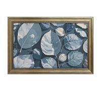 Modern Framed Canvas Wall Art - Classic European Style, Vintage Artwork Prints Ready to Hang Wall Decor, Blue Gray Leaf Branch Art Print for Living Room Hallway Decor, 18x12inch(45x30cm)