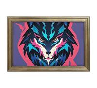Modern Framed Canvas Wall Art - Classic European Style, Vintage Artwork Prints Ready to Hang Wall Decor, Giant Lightning Wolf Head Art Print for Living Room Hallway Decor, 18x12inch(45x30cm)