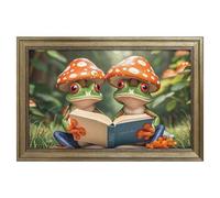 Modern Framed Canvas Wall Art - Classic European Style, Vintage Artwork Prints Ready to Hang Wall Decor, The Frog Family Is Reading Art Print for Living Room Hallway Decor, 18x12inch(45x30cm)