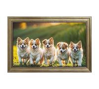 Modern Framed Canvas Wall Art - Classic European Style, Vintage Artwork Prints Ready to Hang Wall Decor, Happy Little Dog Art Print for Living Room Hallway Decor, 18x12inch(45x30cm)