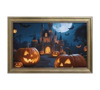 Modern Framed Canvas Wall Art - Classic European Style, Vintage Artwork Prints Ready to Hang Wall Decor, Halloween Night Moon Pumpkins Castle Art Print for Living Room Hallway Decor 24x16inch(60x40cm)