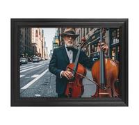 Modern Framed Canvas Wall Art - Classic European Style, Vintage Artwork Prints Ready to Hang Wall Decor, Street Singer And Double Bass Player Art Print for Living Room Hallway Decor, 16x12inch(40x30cm