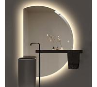 Modern Frameless Anti-Fog Bathroom Mirror Adjustable 3-Color LED Wall Mirror Semi-Circle Design Explosion-Proof (Left Cut 120cm/47in)