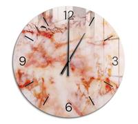 Modern Frameless Glass Wall Clock Ø 60 cm | Black Hands | Round | The elegance of marble | Frameless Design | Silent Non Ticking | Battery Powered Movement | For Bedroom, Kitchen, Living Room
