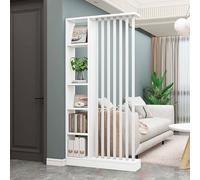 Modern Freestanding Wood Divider with Shelves - Floor to Ceiling Partition Screen for Living Room, Stylish Privacy Screen, Elegant Entrance Hall Divider, Space-Saving RPartition.,White+white-W100cm/3