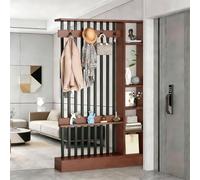 Modern Freestanding Wood Room Divider with Coat Rack & Display Shelf Walnut & Black 47" x 12" x 79" - Chic for Office Living Room and Entryway nization