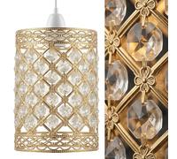 Modern French Gold Crystal Pendant Light Shade, Jewels Modern Easy Fit Ceiling Light Shade with Diameter 14 cm - Height 19 cm Lamp Shades for Bedroom Kitchen Living Room Dining Room