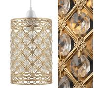 Modern French Gold Crystal Pendant Light Shade, Jewels Modern Easy Fit Ceiling Light Shade with Diameter 12 cm - Height 19 cm Lamp Shades for Bedroom Kitchen Living Room Dining Room