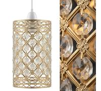Modern French Gold Crystal Pendant Light Shade, Jewels Modern Easy Fit Ceiling Light Shade with Diameter 10 cm - Height 19 cm Lamp Shades for Bedroom Kitchen Living Room Dining Room