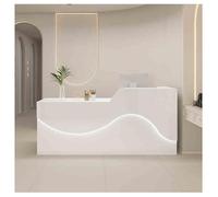 Modern Front Desk Reception Counter with Lockers & Storage Shelves - Stylish Checkout Table for Salon Beauty Supermarket - White-A Right 47.2"x23.6"x39.3"