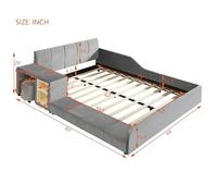 Modern Full Size Velvet Upholstered Bed with Desk & Stool, No Box Spring Needed, Stylish Platform Bed for Mother & Child, Grey Color - Perfect for Cozy Bedrooms