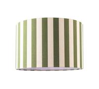 Modern Garden Olive Green and Oatmeal Linen Striped Drum Lamp Shade with Off-White Fabric Inner Lining | 30cm x 20cm | for Ceiling Pendant or Lamp by Happy Homewares