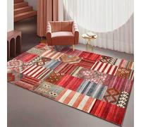 Modern Geometric Area Rug 110x150 cmNonSlip Red & Gray Decorative Carpet for Living Room Stylish Vintage Design Soft Indoor Floor Mat Home Tappeto