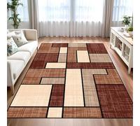 Modern Geometric Area Rug, 160x230cm, Stylish Multicolor Design Patchwork Blocks Brown Carpet, Non Slip Backing Easy Care Breathable Hall Rugs for Bedside Kitchen