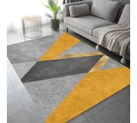 Modern Geometric Area Rug 200x200 cm Short Pile Yellow & Gray Design for Living Room Home Decor Soft Carpet Stylish Decorative Tappeto Mustard & ge Accents.
