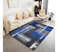 Modern Geometric Area Rug Abstract Square Check Lattice Indoor Floor Mats Entrance Rugs for Kids Boys Girls Room Decor,Blue Black Grey Non Slip Absorbent Carpets, 6'6" x 4'11" (Rectangular)