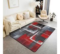 Modern Geometric Area Rug Abstract Square Check Lattice Indoor Floor Mats Entrance Rugs for Kids Boys Girls Room Decor,Red Black Grey Non Slip Absorbent Carpets, 6'6" x 4'11" (Rectangular)