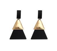 Modern Geometric Black & Gold Drop Earrings for Women - Abstract Triangle Dangle Earrings, Matte Acrylic & Polished Metal Art Deco Statement Jewelry for Work Party Gift for Her, Middle, Metal, No