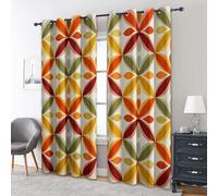 Modern Geometric Blackout Curtains, 90 Drop, Retro 70s Hippie Printed Curtains for Living Room, Bedroom, Eyelet Drapes for Window Home Decor, 66x90 Inch 2 Panels (3Z9-7)