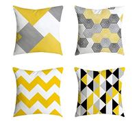 Modern Geometric Cushion Covers 30 x 30 cm Set of 4 Linen Large Sofa Cushions Covers Decorative Pillows Double Sided Cushion Cover with Invisible Zipper Square Pillow Cases for Outdoor Garden Sofa B67