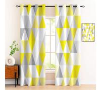 Modern Geometric Diamond Pattern Yellow Lemon Blackout Curtains - 2 Pieces, 140x260 cm, Eyelet Design for Living Room, Bedroom, Home Office, Energy Efficient