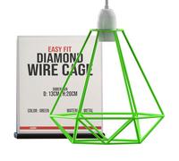 Modern Geometric Diamond Pendant Lampshade Green Metal Wire Cage Easy Fit Ceiling Light Shade 14.5x20cm for Living Room Kitchen Restaurant Office E27