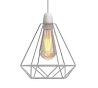 Modern Geometric Diamond Pendant Light Shade White Metal Wire Cage Lampshade 14.5x20cm Easy Fit Ceiling Light Shade for Kitchen Living Room Dining Room Bedroom Industrial Hanging Lamp Shade UK