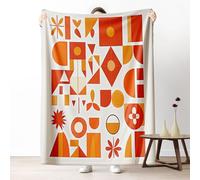 Modern Geometric Diverse Shapes Flannel Fleece Blanket Decorative Floral Accents Throw Blankets for Sofa, Warm Cozy Orange Sherpa Bedding Blanket for Kids and Adults, 130x150 cm