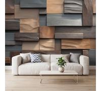 Modern Geometric Industrial Rustic Photo Wallpaper 300 x 210 cm | Wall Mural Decorative Wall Background Wood Wall Tan Wood Planks for Living room Bedroom Kitchen Office