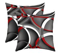 Modern Geometric Lines Double Sides Print Pillow Covers,Gray Black Red Swirls Pillowcases Soft Square Cushion Cases,Modern Abstract Throw Pillow Covers for Room Decor, 2 Pack 16"x16"