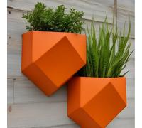 Modern Geometric Low Poly Wall Hanging Planter for Outdoor Use (Pack of One or Two) (1, Orange, Large 25x23x14c)