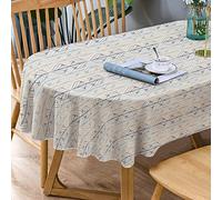 Modern Geometric Oval Tablecloth - Striped Indoor/Outdoor Waterproof Wrinkle Free Durable for Tables 60x120 Inch, Blue