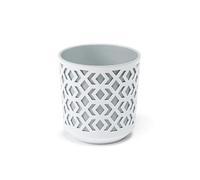 Modern Geometric Plant Pot, 19 cm Indoor Planter with Decorative Pattern, White and Grey or Black and Gold Metal Insert, Stylish Home Accent for Desk and Windowsill (White with Light Grey Insert)