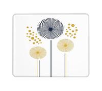 Modern Geometric Round Desk Mouse Pad, Navy Blue Yellow Dandelion Design Stitched Edge Mousepad, Rubber Non-Slip Washable Gaming Mouse Pad for Home and Office Use Square 8x10 Inch