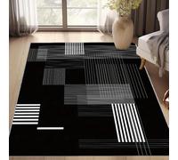 Modern Geometric Rug 60x110cm Large Black and White stripe indoor Area Rug | Minimalist Abstract Grid Block Carpet, Washable Non-Slip Soft Floor Mat for Bedroom, Living Room Lounge