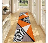 Modern Geometric Runner Rug, 60x120cm,Washable Zebra Pattern Orange Gray Abstract Art Aesthetic Entrance Rugs, Minimalist Home Decor, Indoor Non-Slip Durable Non-Linting Carpet for Hallway Kitchen