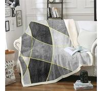 Modern Geometric Sherpa Blanket Throw 50"x60" Grunge Black White Grey Geometry Throw Blanket for Boys Men Abstract Gold Lines Fleece Blanket Irregular Graphic Flannel Blanket for Bed Sofa Couch