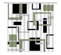 Modern Geometric Shower Curtain Sage Green Gray Black Abstract Boho Geometric Aesthetic Vintage Mid Century Farmhouse Fashion Fabric Bathroom Decor Curtain with Hooks