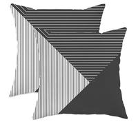 Modern Geometric Throw Pillow Covers Set of 2, Black White Striped Decorative Square Cushion Cases for Home Sofa Bed Couch 14x14 Inch