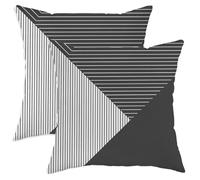 Modern Geometric Throw Pillow Covers Set of 2, Black White Striped Decorative Square Cushion Cases for Home Sofa Bed Couch 20x20 Inch