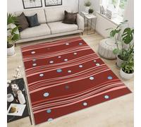 Modern Geometry Pink Red Stripe Rug， Abstract Lines Circle Dot Print Red Anti-Slip Washable Rugs， Washables Apply To Living Room Bedroom (140x200cm)