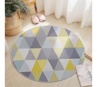 Modern Geometry Triangles Rugs Round 90 cm Living Room Modern Non-Slip Area Rug, Round Machine Washable Floor Carpet, Low Pile Soft Circle Rug for Bedroom Kids Room Decor, Gray Light Yellow