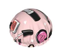 Modern Girl Cosmetic Print Shower Cap For Women Reusable Double Layer Stylish Soft Bath Cap With Lining Elastic Band