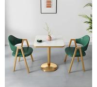 Modern Glam Dining Table SetSquare White Table with Gold Base & Dark Green Upholstered Chairs for Elegant Living & Dining RoomsStylish Home Furniture Upgrade