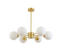Modern Glass Ball Sputnik Chandelier, 6-Lamp Dining Pendant Light with Frosted White Globe Shade, Industrial Loft Ceiling Fixture for Living Room & Bedroom Decor
