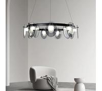 Modern Glass Black Pendant Light for Dining Table Living Room Simple Scandinavian Chandelier for Kitchen Island Home(A-D80CM,Cold White)